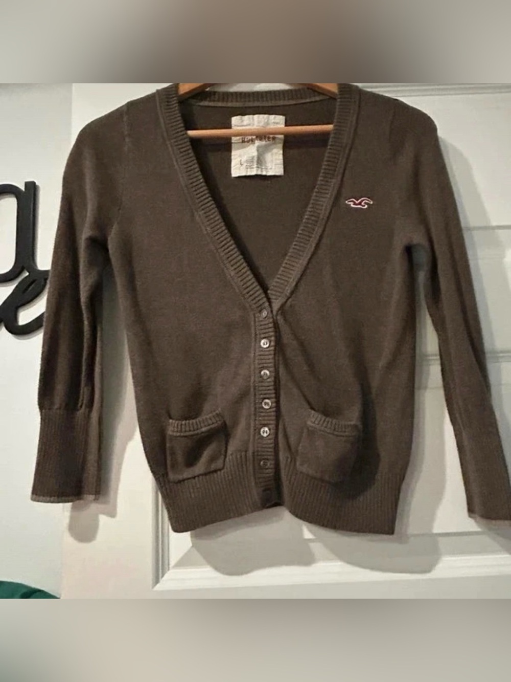 Hollister Women's Dark Brown V-Neck Button Front Cardigan